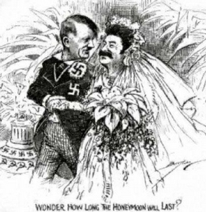 Hitler en Stalin als een verliefd, pasgetrouwd koppel