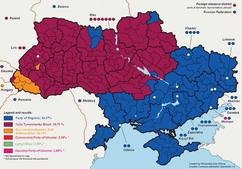 Kaart van politieke voorkeuren in Oekraïne