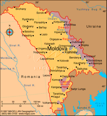 map van Moldova met Transdnestrië en Gagaoezië
