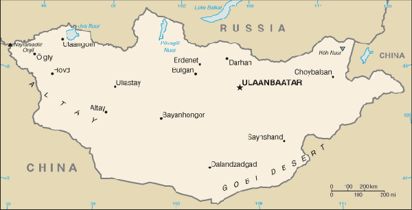 kaart van Mongolië
