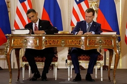 ondertekening van het START-verdrag in Praag door Medvedev en Obama