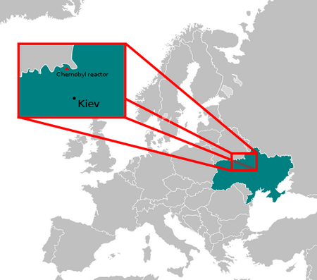 kaart van Europa met de locatie van Tsjernobyl