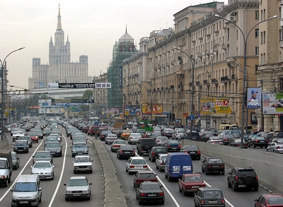 druk verkeer in Moskou