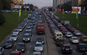 Druk verkeer in Moskou