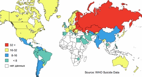 Afbeelding van incidentie zelfmoord in alle landen ter wereld