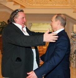 Hartelijke begroeting van Depardieu en Poetin