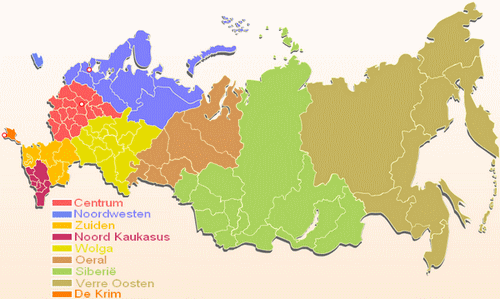 kaart van rusland met districten en regio's