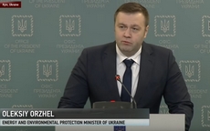 Energieminister Oekraïne geeft een persconferentie