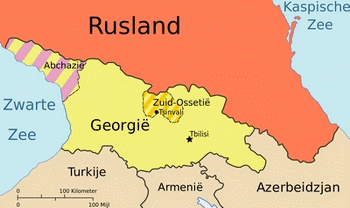 Kaart van Georgië met de opstandige regio's en de buurlanden